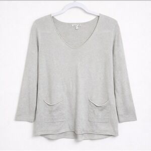 Beige Linen Cotton Top M Neutral Roll Hem Patch Pocket Lagenlook Minimalist